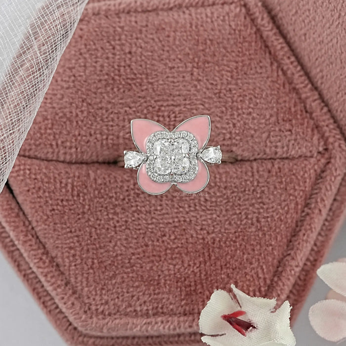 Antique Floral Cut Pink Enamel Engagement Ring
