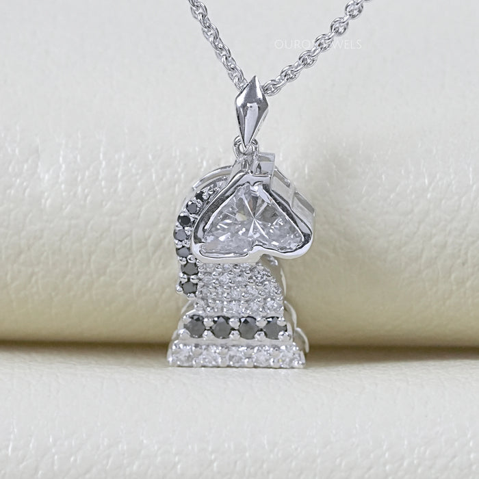 Knight Chess Horse Cut Lab Diamond Cluster Pendant 