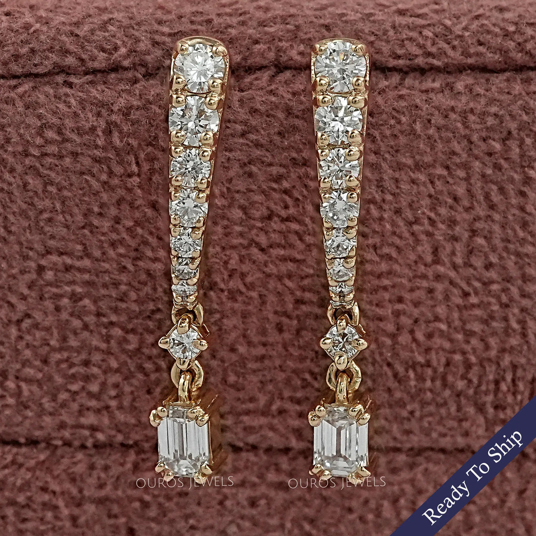 Emerald Drop and Round Cut Diamond Dangle Earring Earring