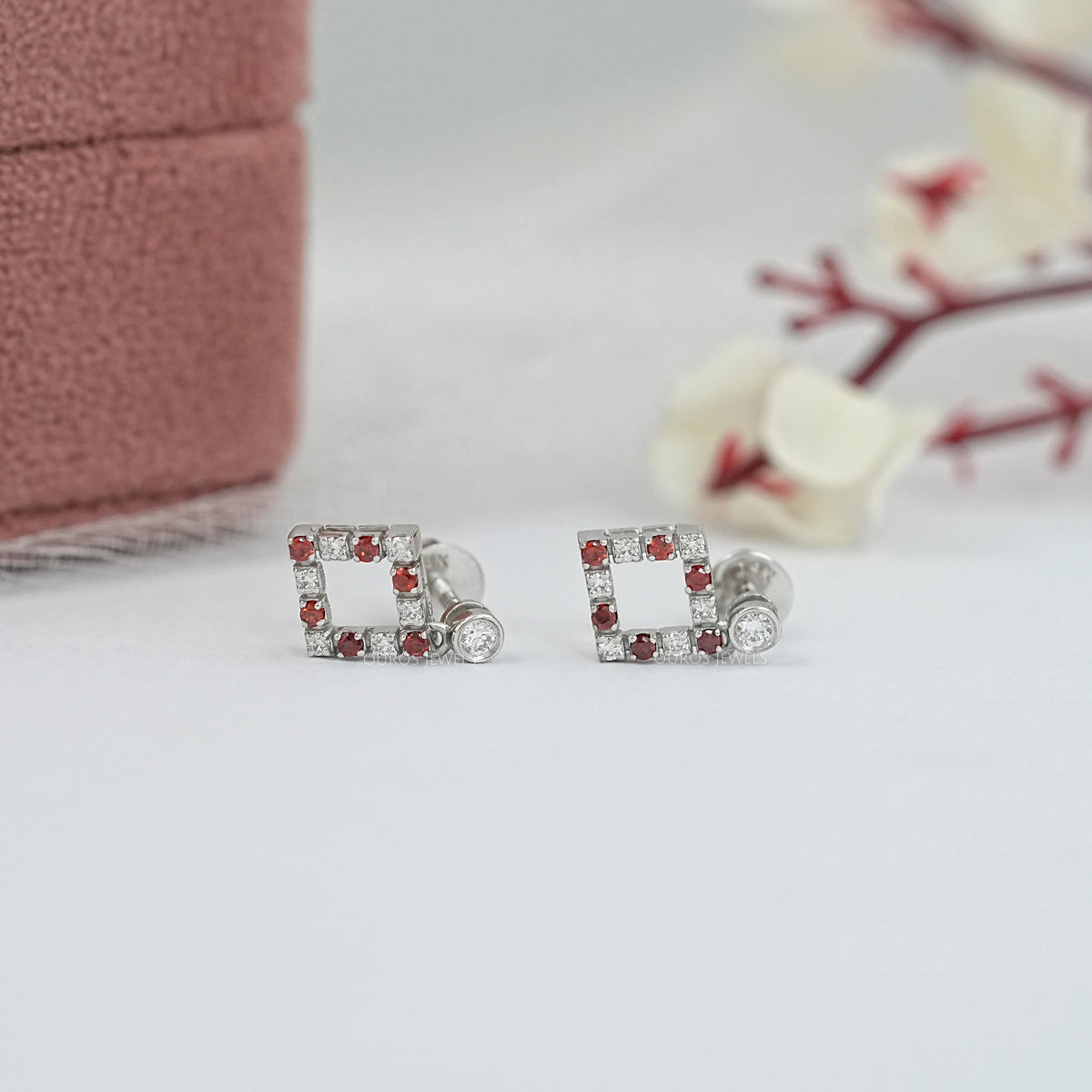 Ruby Round Gemstone Bezel Set Drop Earrings Earrings