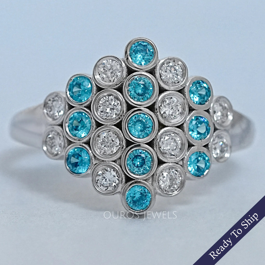 Paraiba Round Gemstone Bezel Set Wedding Ring