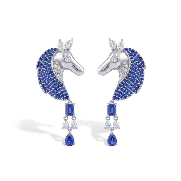 Sapphire Lab Gemstone Unicorn Antique Earrings 
