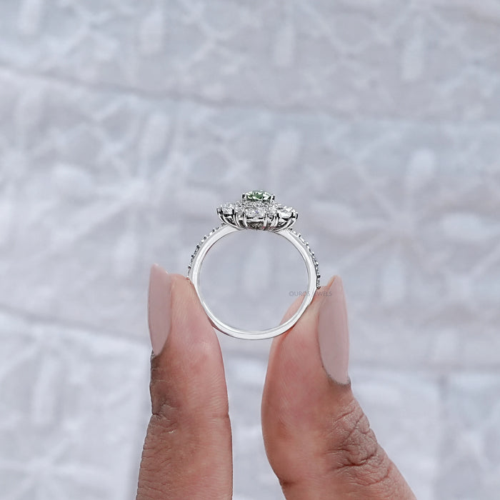 Green Pear Diamond Double Halo Engagement Ring