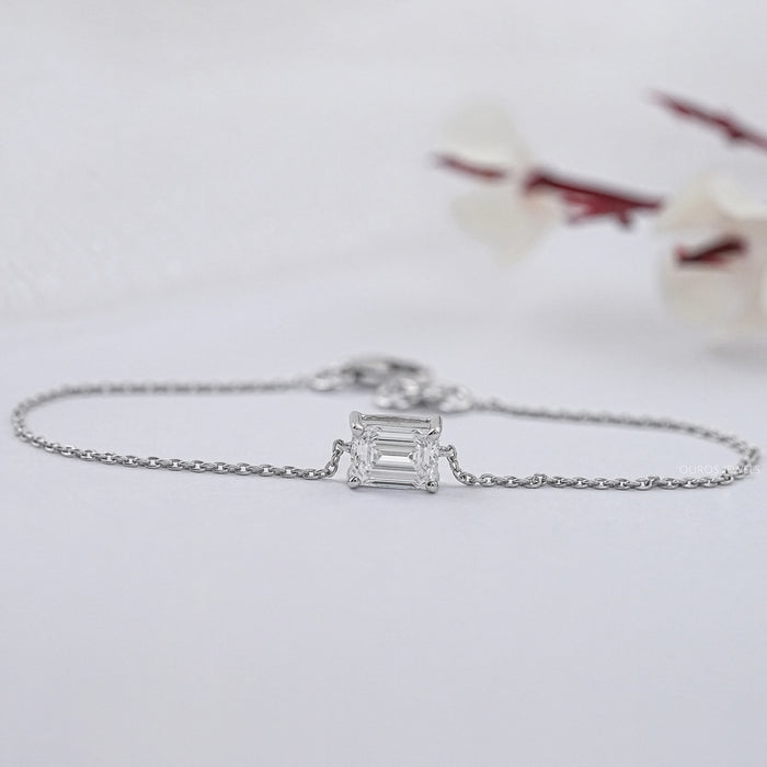 Emerald Cut Diamond Solitaire Chain Bracelet