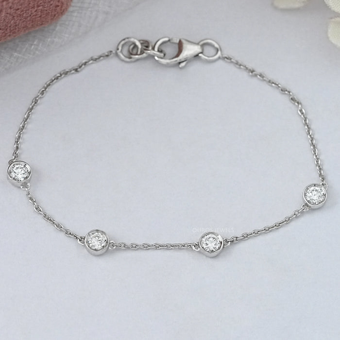 Round Diamond Bezel Set Chain Bracelet 