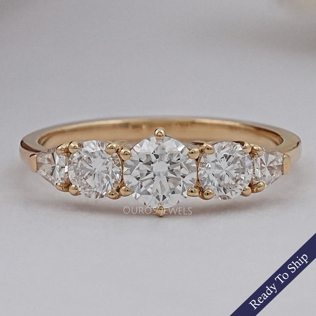 Round And Shield Cut Five Stone Diamond Engagement Ring