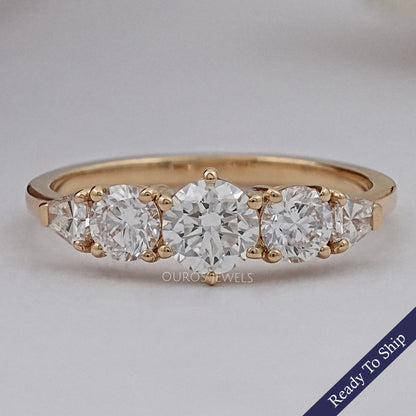 Round And Shield Cut Five Stone Diamond Engagement Ring