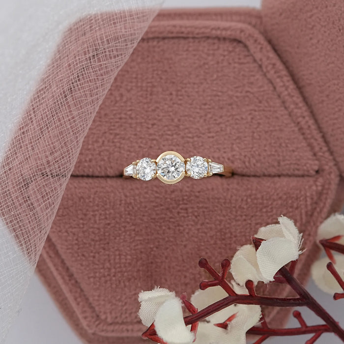 Five Stone Round And Tapered Baguette Cut Engagement Ring