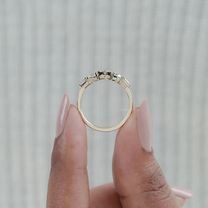 Five Stone Round And Tapered Baguette Cut Engagement Ring
