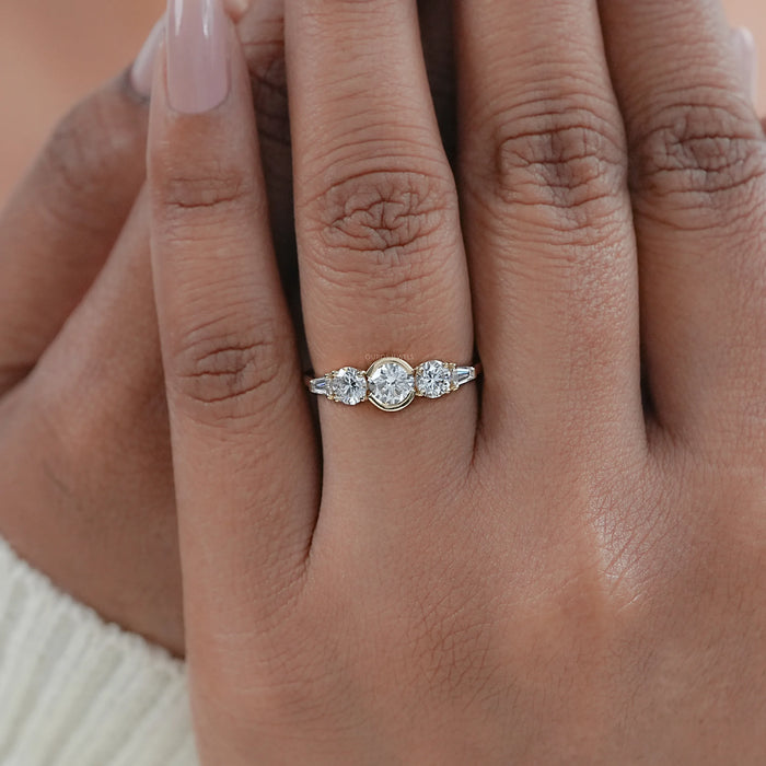 Five Stone Round And Tapered Baguette Cut Engagement Ring