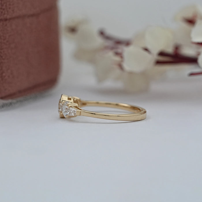 Five Stone Round And Tapered Baguette Cut Engagement Ring