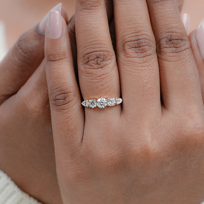 Round And Pear Diamond Five Stone Engagement Ring