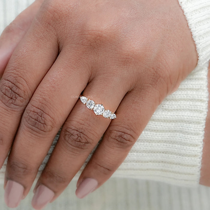 Round And Pear Diamond Five Stone Engagement Ring
