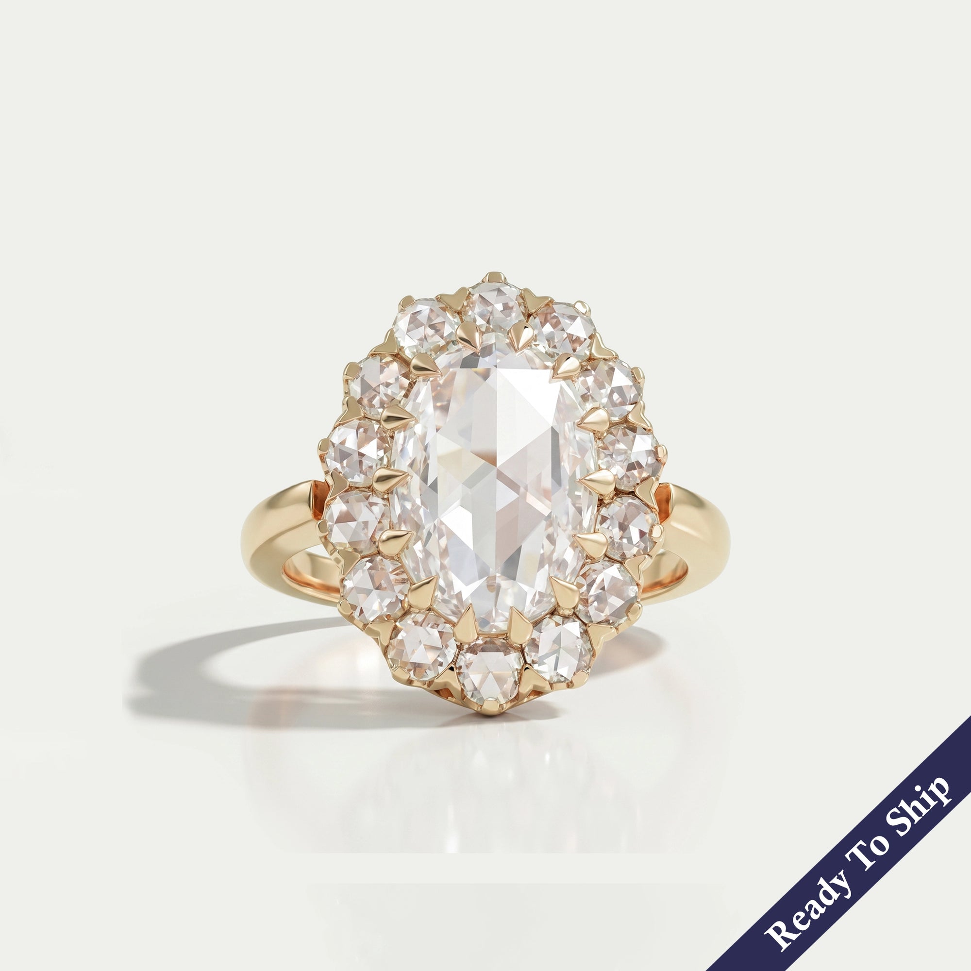 Rose Cut Oval Diamond Halo Engagement Ring