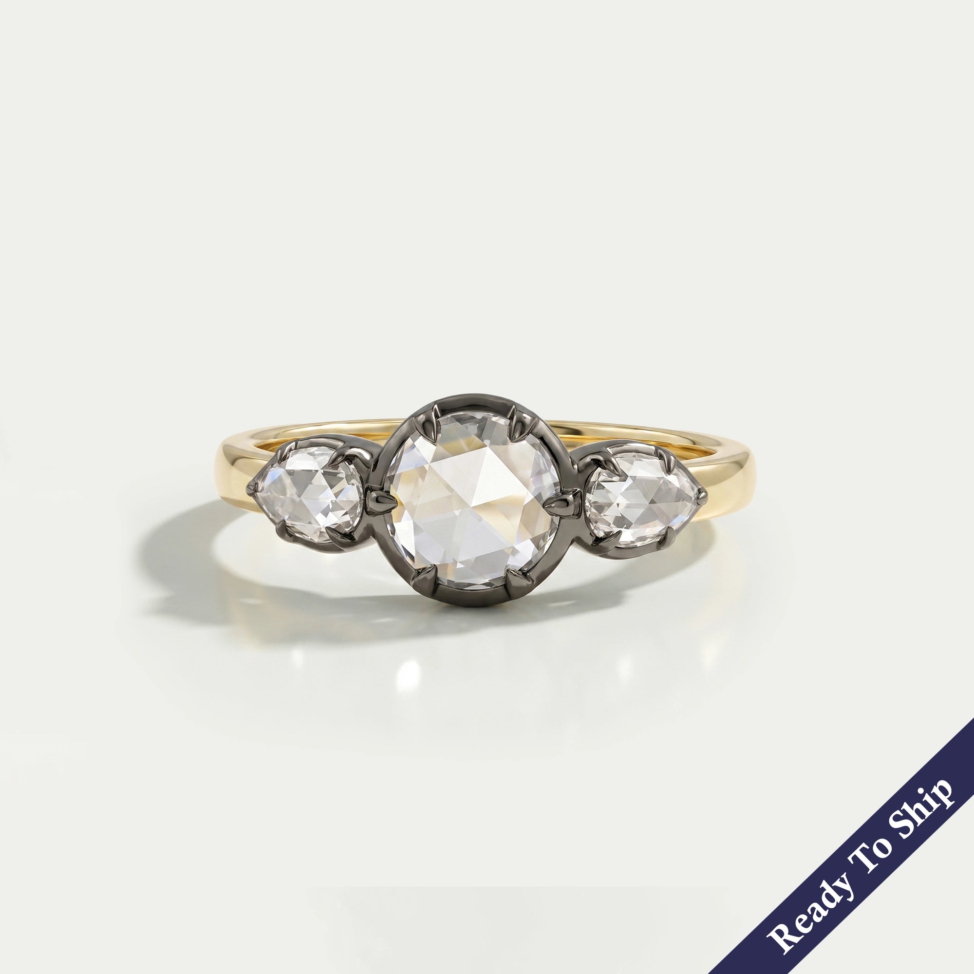 Rose Cut Round And Pear Diamond Engagement Ring Ring