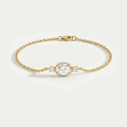 Three Stone Rose Cut Oval Bezel Chain Bracelet Bracelet