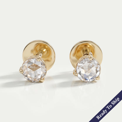 Rose Cut Round Lab Diamond Stud Earrings