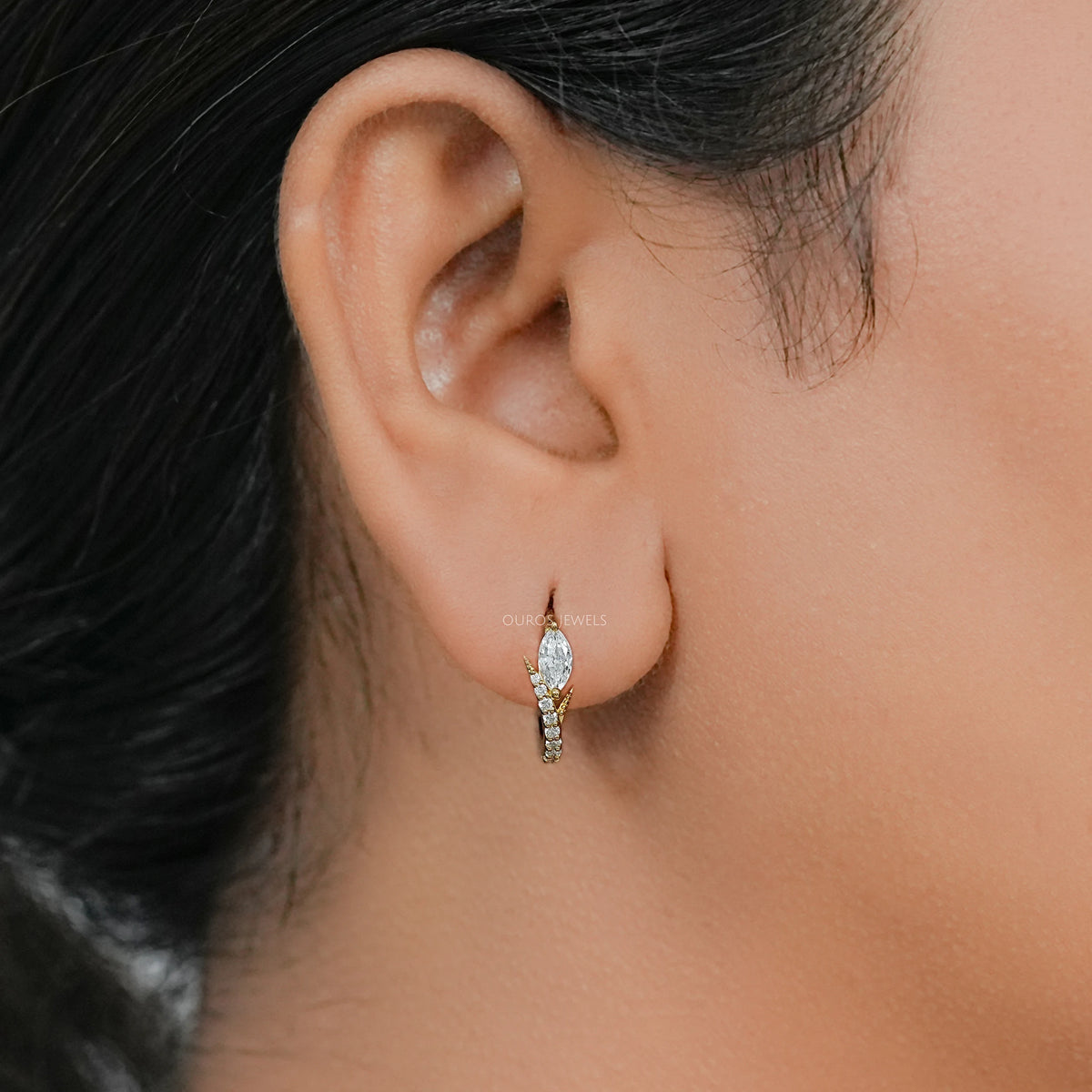 Old Mine Moval Lab Diamond Huggie Hoop Earrings Earring