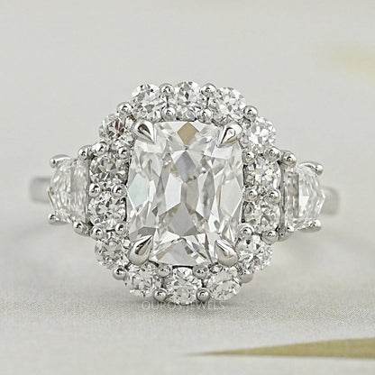 Old Mine Cushion Cut Halo Diamond Engagement Ring Ring