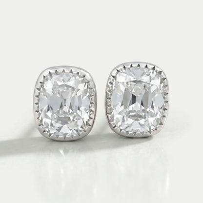 Old Mine Cushion Cut Lab Diamond Milgrain Earrings Earrings