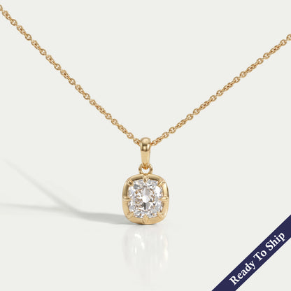 Old Mine Cushion Diamond Solitaire Pendant Necklaces
