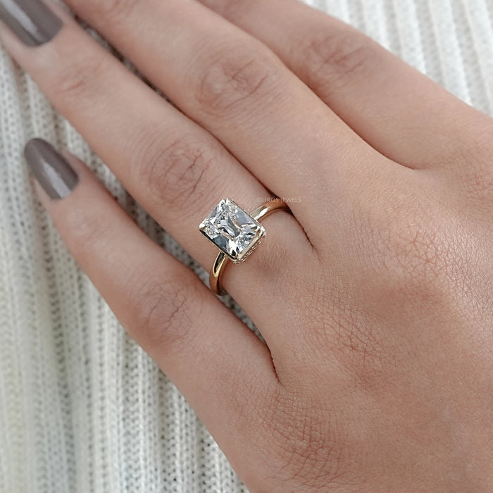 Old Mine Cushion Cut Hidden Halo Engagement Ring
