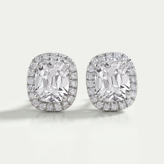 Old Mine Cushion Cut Halo Stud Earrings 