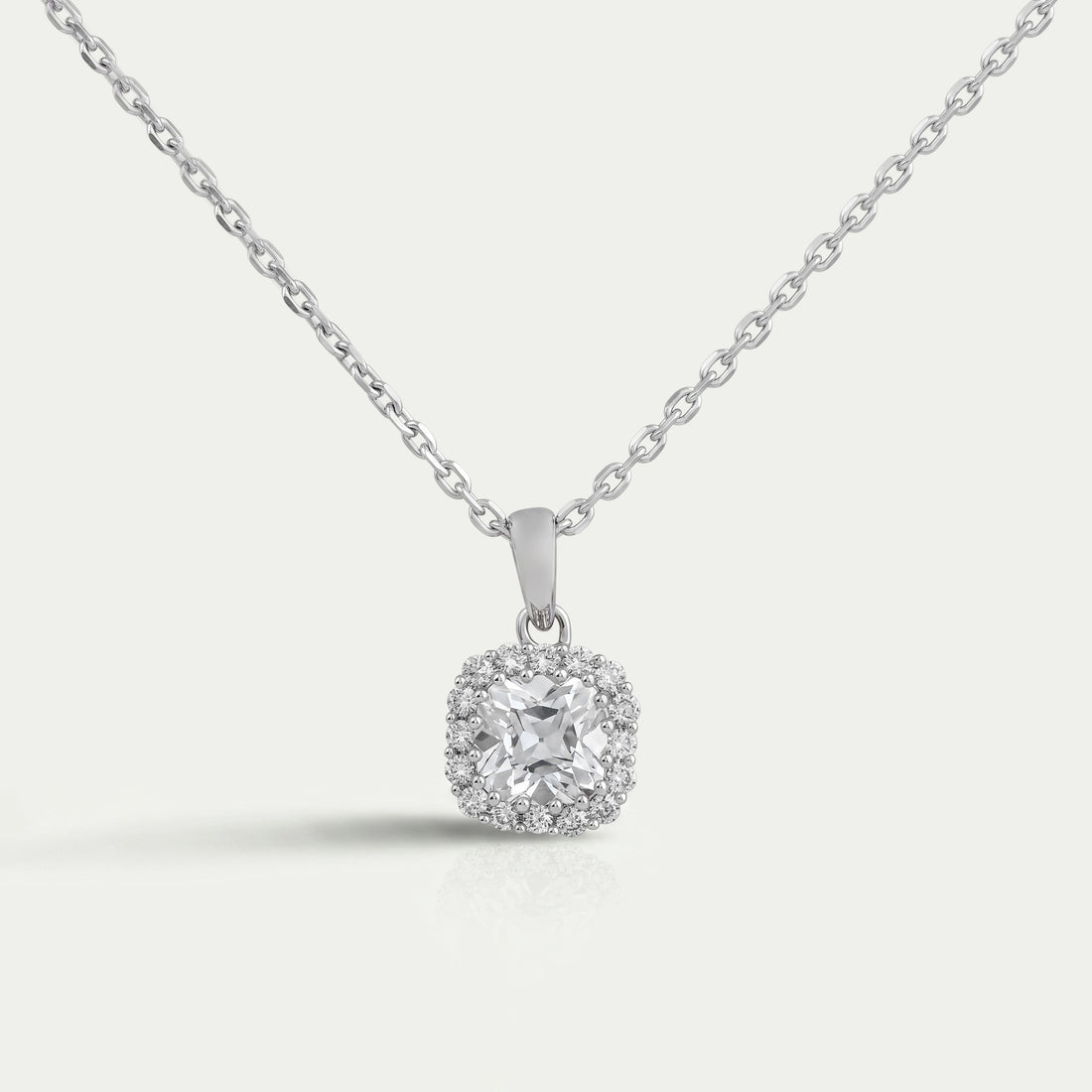 Old Mine Cushion Lab Diamond Halo Pendant Necklaces
