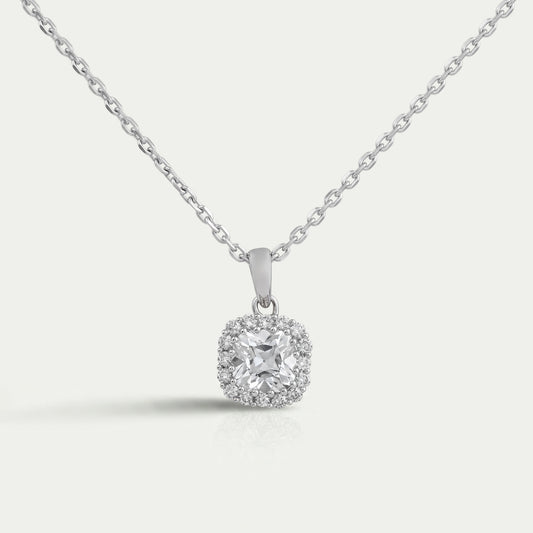 Old Mine Cushion Lab Diamond Halo Pendant Necklaces