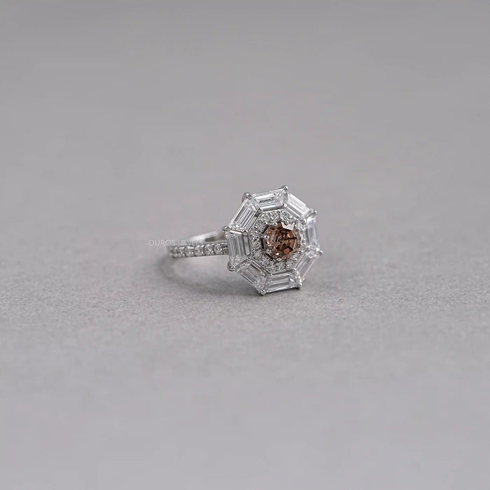 Brown Octagon Diamond Double Halo Ring