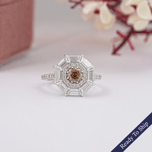 Brown Octagon Diamond Double Halo Ring