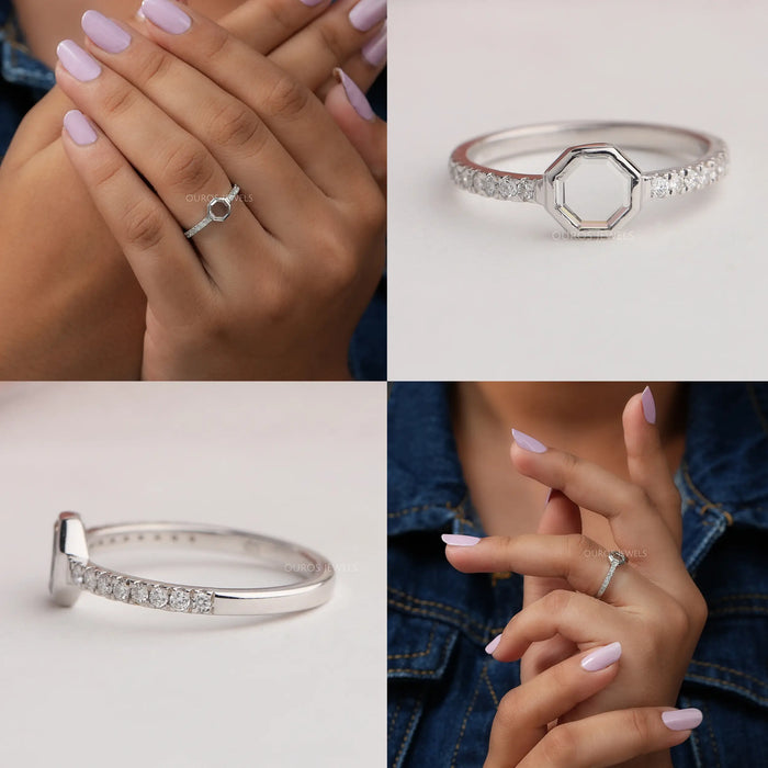 Collage pf octagon shape portrait cut diamond engagement ring