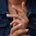 In finger side look of portrait cut lab made diamond engagement ring