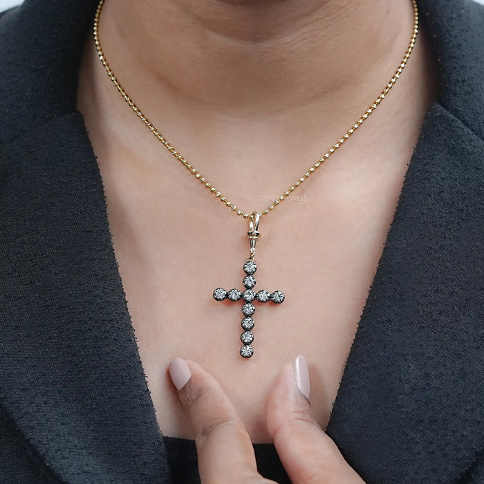 Old European Round Cut Lab Diamond Cross Pendant