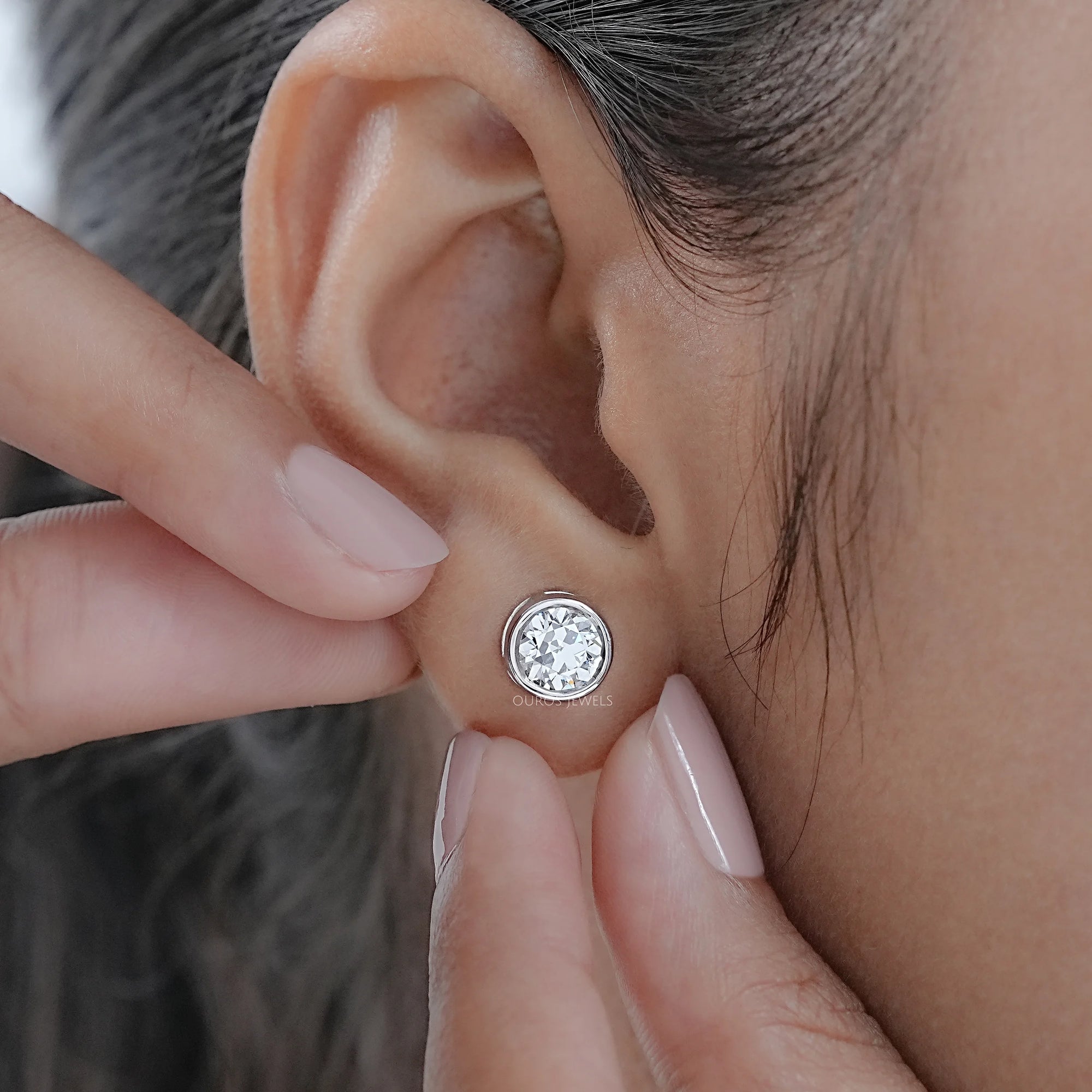 Old European Round Diamond Bezel Set Stud Earrings Earrings