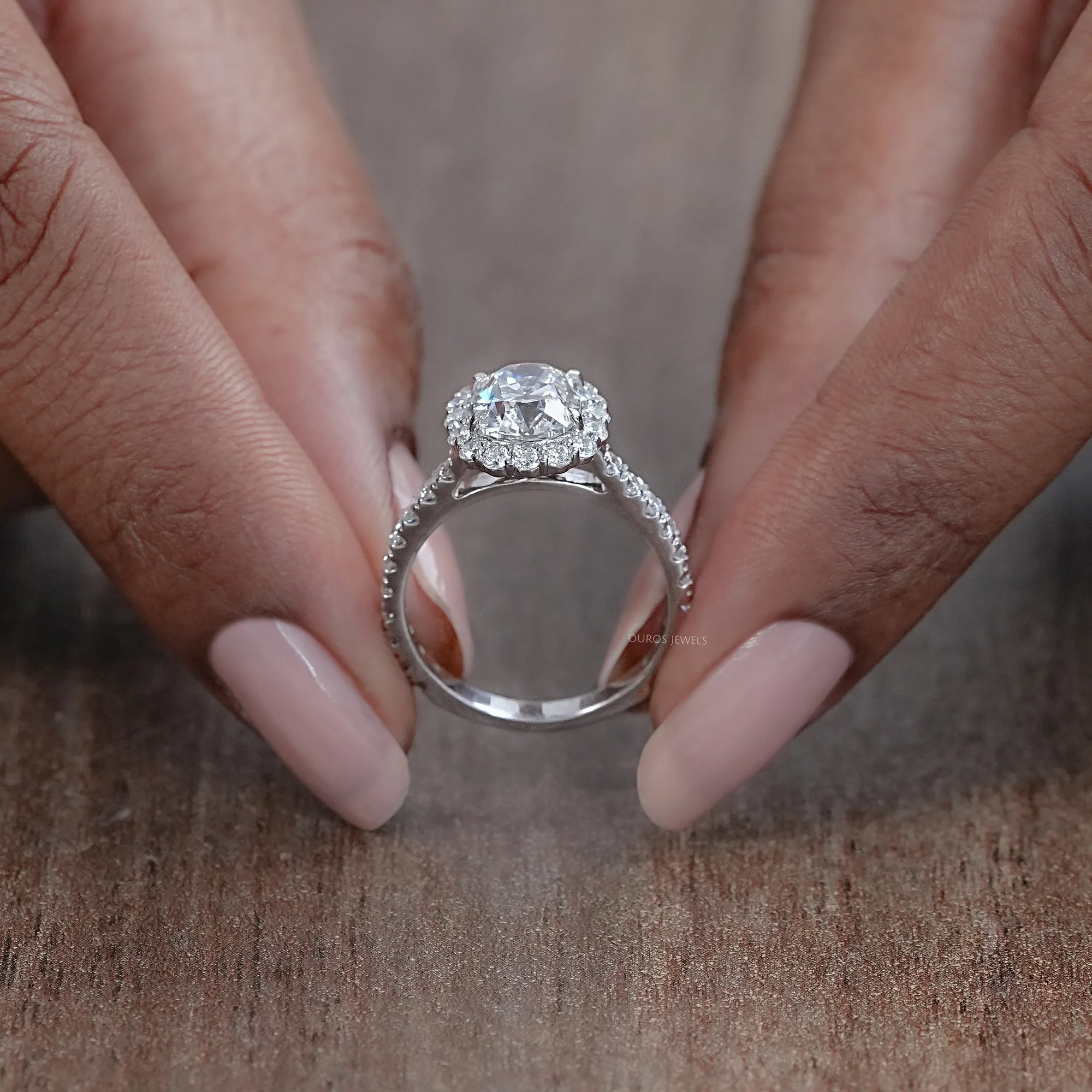 Old Mine Cushion Cut Halo With Accent Engagement Ring Ring