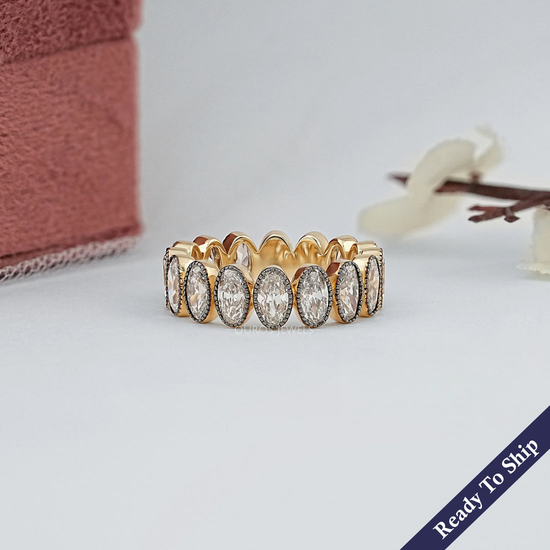 Old Mine Oval Lab Diamond Eternity Band Ring