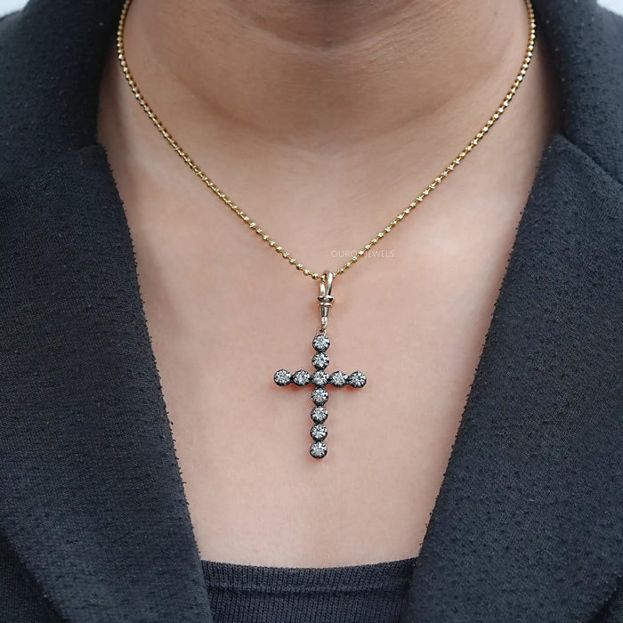 Old European Round Cut Lab Diamond Cross Pendant