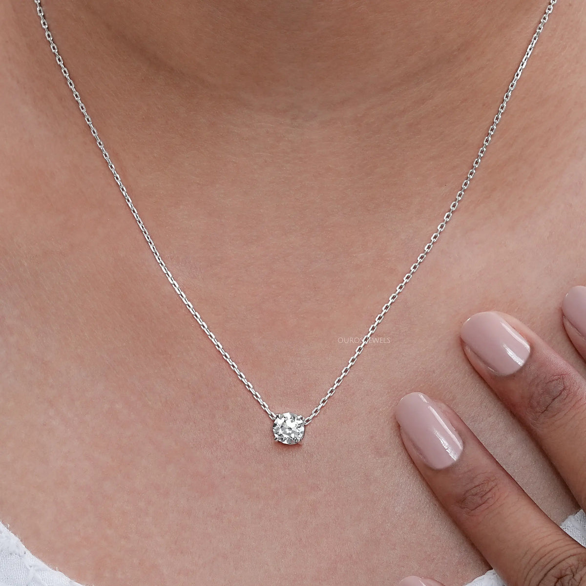 Old European Round Lab Diamond Solitaire Pendant Necklaces