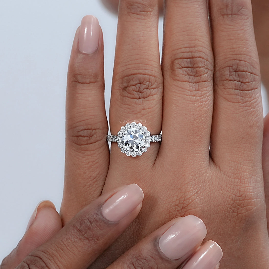 Old European Round Cut Accent Halo Engagement Ring Ring