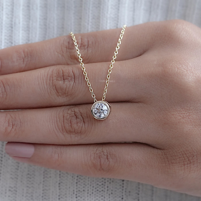 Old European Round Lab Diamond Solitaire Bezel Pendant