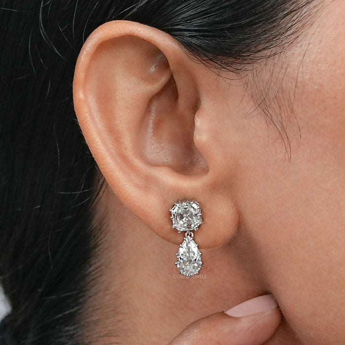 Old Mine Pear Cut Lab Diamond Dangle Earrings 