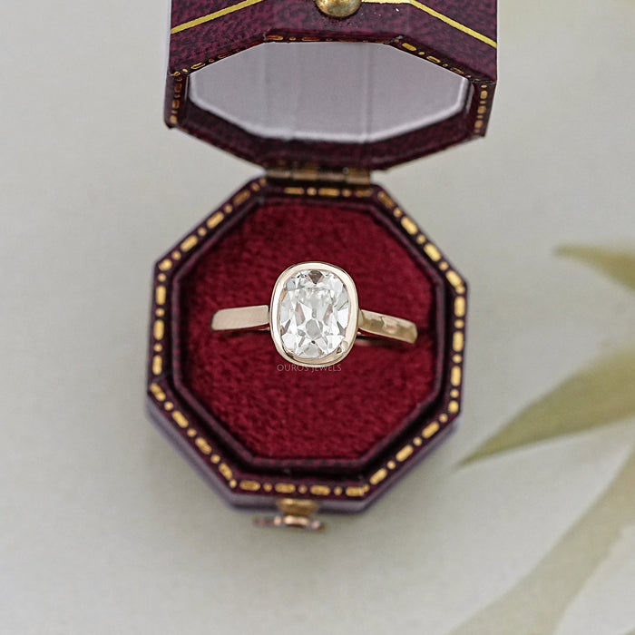 Old Mine Cushion Cut Bezel Set Solitaire Engagement Ring