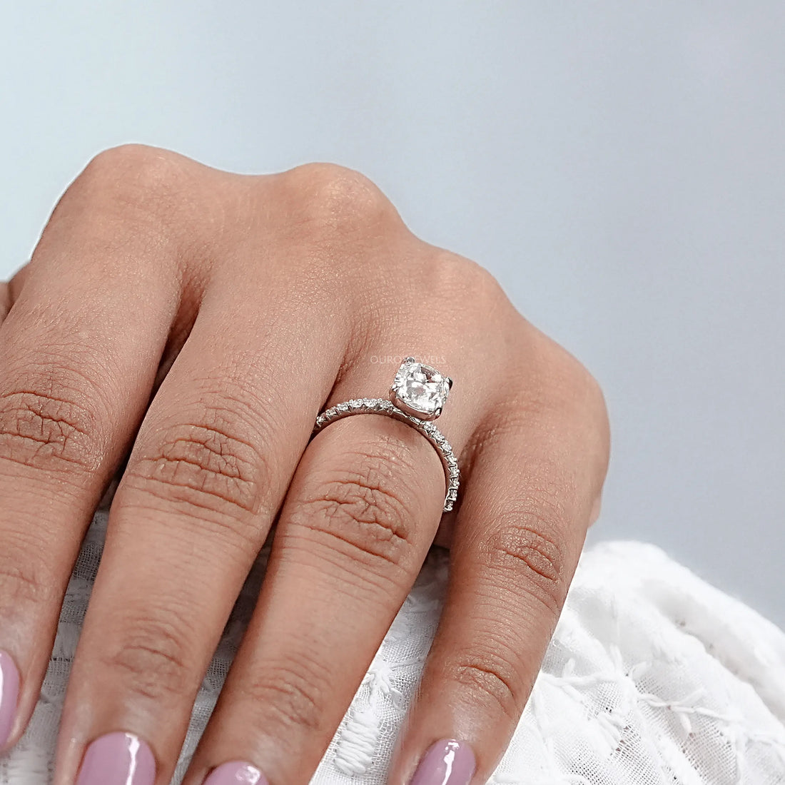 Old Mine Cushion Cut Solitaire Accent Ring Ring