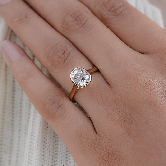 Old Mine Cushion Cut Bezel Set Solitaire Engagement Ring