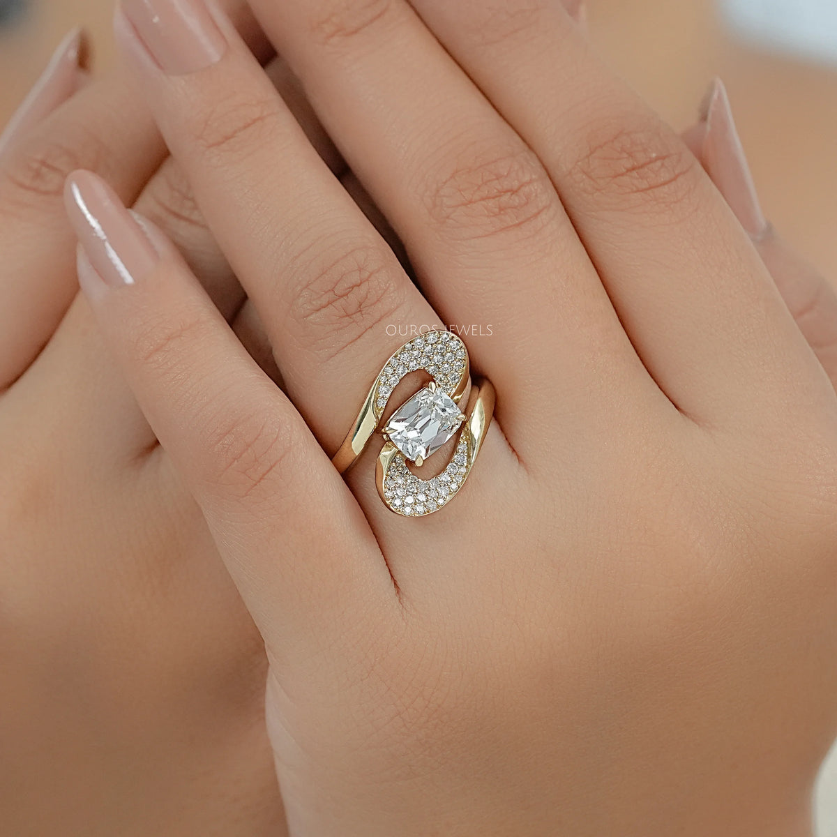 Old Mine Cushion Cut Diamond Accent Bypass Ring