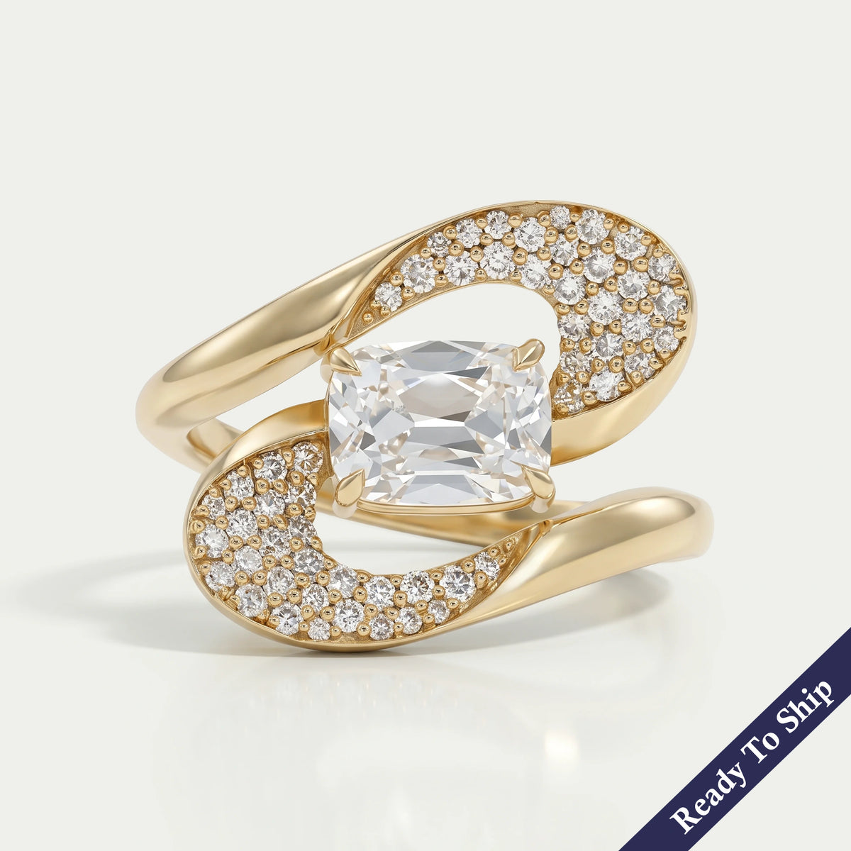 Old Mine Cushion Cut Diamond Accent Bypass Ring