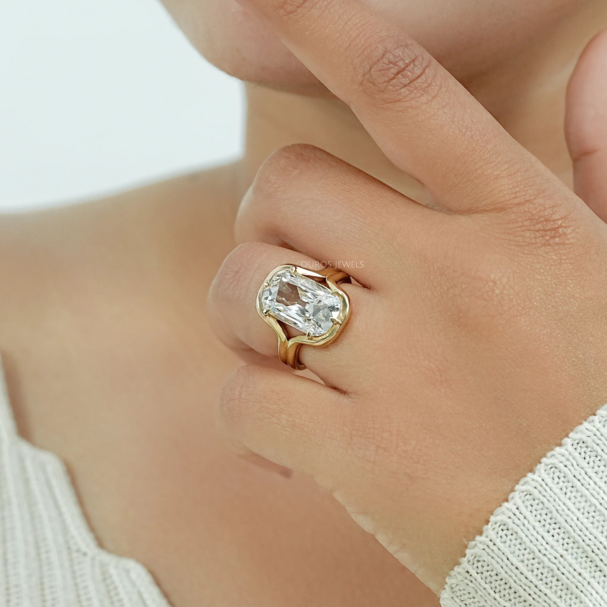 Old Mine Cushion Diamond Half Bezel Set Split Shank Ring Ring