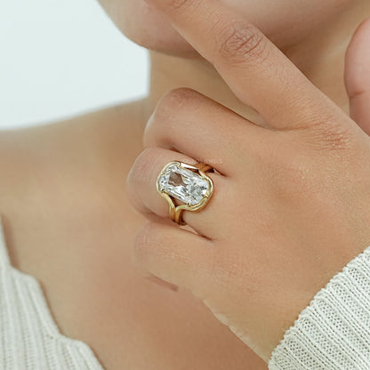 Old Mine Cushion Diamond Half Bezel Set Split Shank Ring Ring