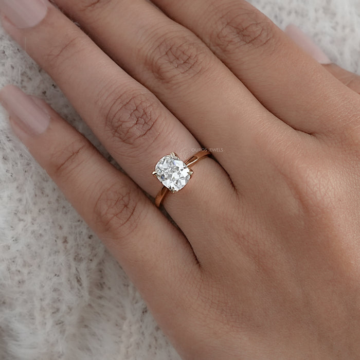 Old Mine Cushion Petal Solitaire Engagement Ring